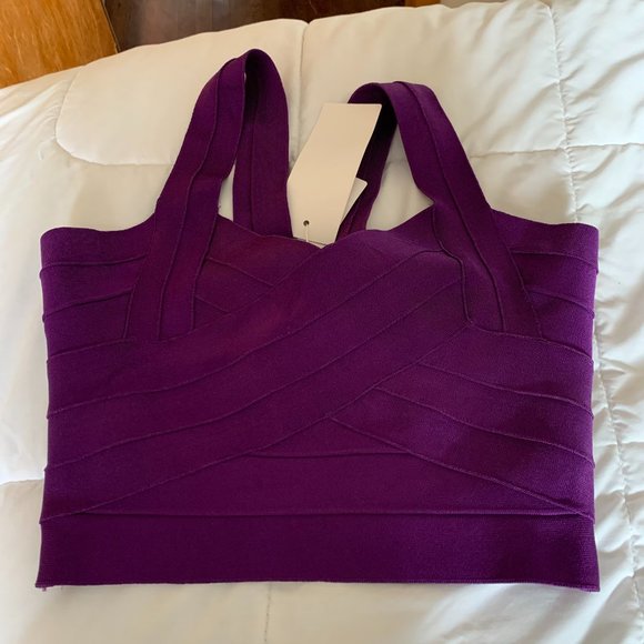 Deep Purple Semi-Stretch Sexy V-Neck Crop Top - Picture 9 of 9